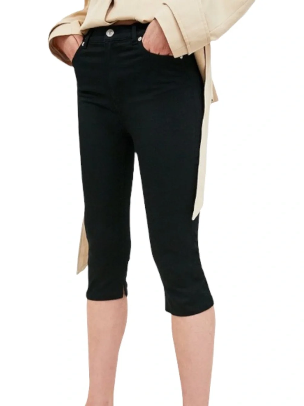 Zara Woman Black Stretch Capri Pants Cropped Slim Fit Size 4 - Picture 2 of 11